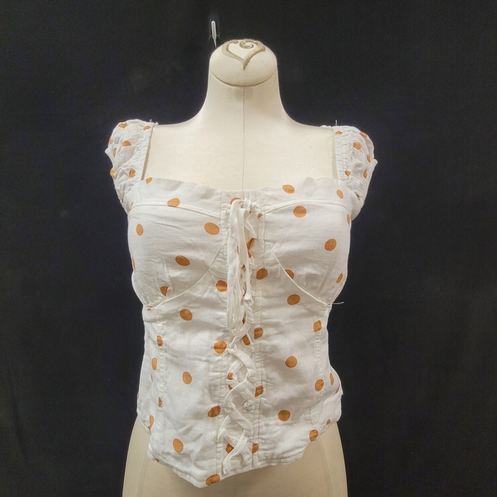 Kirious La Womens Babydoll Polka Dot Top Size S Milkmaid Retro Pinup Lace Up
